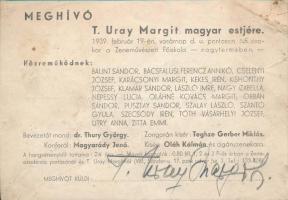 T. Uray Margit (?-1944) zongoraművész, hangversenyrendező aláírása saját estjének meghívóján