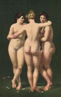 Les trois Graces / Erotic nude art postcard s: Henri Regnault