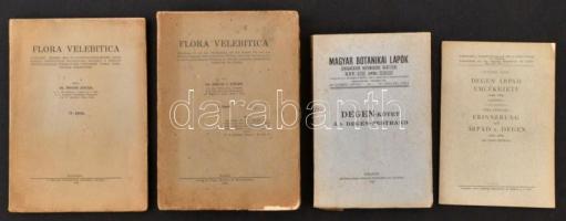 Degen Árpád botanikus hagyatéka fedeles dobozban (kéziratok sokszorosítva): 1884 Állatfejlődéstan, 1885 Részletes szervi vegytan, 1884 Növénytani jegyzetek, 1887 Szem kór- és gyógytan, Szem rendellenességek tana, Military Pharmacopoe, Flora Velebiica, I. és IV: kötet. Bp., 1925. MTA; Degen Árpád emlékezete. Pécs, 1936; Magyar Bontanikai lapk Degen kötet. 1927