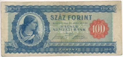 1946. 100Ft vágáshiba T:III,III- /  Hungary 1946. 100 Forint cutting error C:F,VG Adamo F26