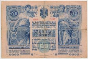 1902. 50K felülbélyegzés nélkül T:III,III- fo., szakadás, firka /
Hungary 1902. 50 Korona without o...