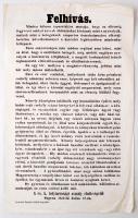 1859 Cs. kir. Helyhatóság felhívása Sopron és környéke lakosaihoz, hogy a harctéren sebesült katonákat fogadják be, ha lehetséges ápolják őket a "vaspályához" közel eső helyiségekben, kis gyűrődéssel, 38x29cm