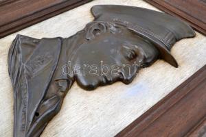 Dommisse, Johannes (1878--1955): III. Lipót belga király, fém plasztika, jelzett, fa keretben, 25×18...