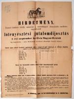 1877 Lótenyésztési díjkiosztási hirdetmény, Moson vármegyére vonatkozó nyomtatvány, hajtott, enyhén viseltes állapotban, 64x47cm