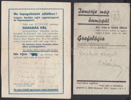 1933 Grafológiával kapcsolatos szórólapok, 2 db