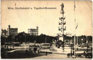 Vienna, Wien; Nordbahnhof, Tegetthof Monument / railway station, monument, trams  (EK)