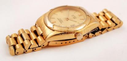 cca 2000 BWC-Swiss 25 köves automata vízálló karóra, naptárral, arany színű számlappal, hátul láthat...