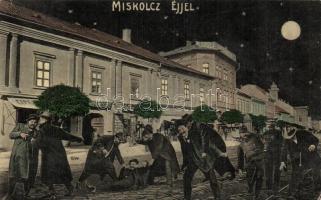 Miskolj éjjel, részeges kollázs, 1910 Grünwald Ignác kiadása