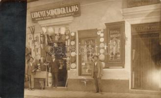 1926 Komárom, Komarno; Ludevit Schneider Lajos vaskereskedése, obchod so zelezom, Laklóth József borbélyüzlete / shops, photo (b)