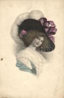 Lady with big sized hat, H. Christ Vienne Nr. 189. (EK)