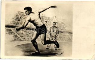 1953 augusztus 20. A Népstadion megnyitása, diszkoszvető, a Képzőművészeti Alap kiadása / Opening of the Peoples Stadium, discus thrower, s: Gáll. F. (EK)