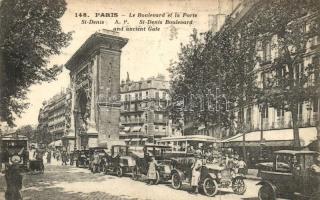 Paris, Le Boulevard, Porte St. Denis / gate, street, automobiles (fa)