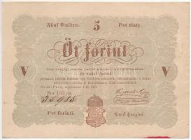 1848. 5Ft Kossuth bankó barna, piros tintafolttal (érvénytelenítés?) T:III szép papír! /  Hungary 1848. 5 Forint brown, with red ink spot (cancellation?) C:F nice paper! Adamo G109A