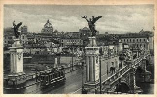 Rome, Roma; Ponte Vittorio Emanuele / bridge, tram