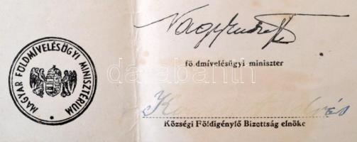 1945 Birtoklevél Padár községbeli Pillik Ödön nevére, papír, pecséttel, aláírással