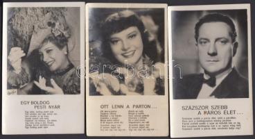 1942-1943 6 db. színészfotó, Karády Katalin, Szilassy László, Perényi László, Honthy Hanna, Szeleczk...