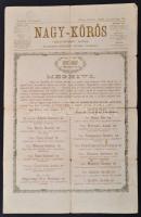 1887 Nagykőrös, Nagy-Kőrös vegyes tartalmú hetilap nagyméretű meghívóplakát, szakadt, 48x31 cm