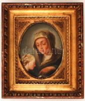 cca 1880 Jelzés nélkül: Szent Anna a gyermek Máriával. Olaj, falemez, antik keretben, 19×15 cm