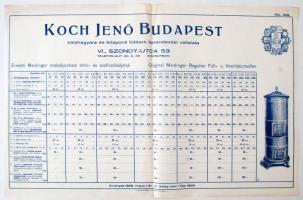 1929 Bp., Koch Jenő kályhagyára és központi fűtések berendezési vállalata reklámplakát, 30x47 cm