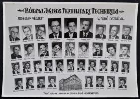 1952-62 Tablóképek textilipari középiskolából, 8db, cca 17x24cm