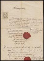 1856-1858 3 db. Biszkup Lajos nevére kiállított bizonyítványok, papír, pecsétekkel, és bélyegekkel, ...