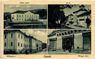 Borszék, Borsec; Mélik Szálló, Hangya üzlete, községháza, Fő út, kiadja az Erdélyrészi Hangya Szövetkezetek Szövetsége / hotel, shop, town hall, street (fa)