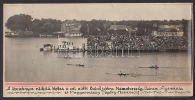 1936 Evezősök a berlini Olimpián, feliratozott fotó kartonra ragasztva, 10x22cm