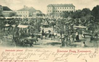 1902 Nagykanizsa, Hetivásári jelenet, piac árusokkal. Kiadja Alt & Böhm