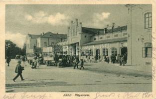 Arad, Vasútállomás, omnibuszok, Kerpel Izsó kiadása / railway station, bus (EB)