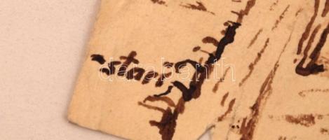 Sostarics Lajos (1896-1968): Óbuda Gyűrű utca. Tus, papír, jelzett, 22×29 cm