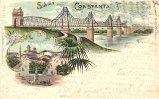 Constanta, Piata Ovidiu, Podulpeste Dunare / square, bridge, T.G. Dabo floral, litho