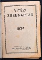 1934 Vitézi zsebnaptár. Naptári rész, Vitézi rész, Katonai lexikon, Gazdasági rész. 400p. Egészvászo...