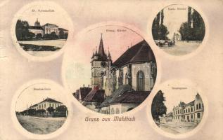 Szászsebes, Mühlbach, Sebes; Evangélikus gimnázium és templom, Városi iskola, Rózsa utca / schools, church, street (b)