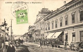 Lugos, Lugoj; Széchenyi utca, Népbank / Széchenyi street, bank TCV card