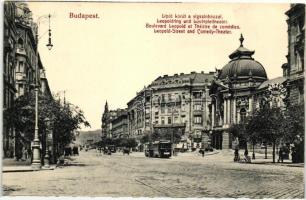 Budapest XIII. Lipót körút, Vígszínház, villamos, Bioskop Mozgókép, mozi, kiadja Taussig (EK)