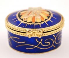 Gyógyszertartó fedeles szelence rekeszzománc díszítéssel, 4x3x2 cm