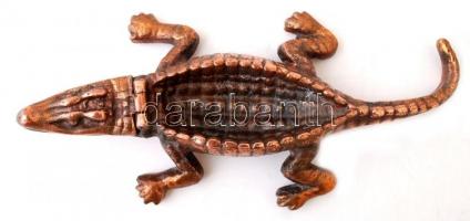 Tömör vörösréz krokodil hamutartó, h: 20 cm
