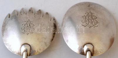 cca 1930 Ezüst (Ag.) art deco saláta szedő készlet  (2 db), csont nyéllel, jelzett, jó állapotban, d...