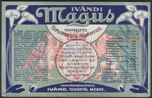 cca 1930 Ivándi Magus természetes Glauber Ásványvíz, reklámnyomtatvány, 11x18cm