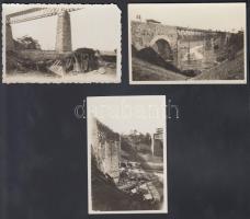 1931 A biatorbágyi viadukt felrobbantott gyorsvonat roncsai, 3db feliratozott fotó, 6x9cm