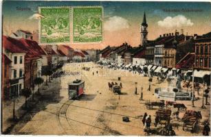 Sopron, Várkerület, villamos, piac / Grabenrunde, TCV card