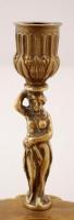 Dekoratív réz tintatartó rajta figurális gyertyatartóval, hibátlan üveg betéttel, h:31 cm, m:16 cm