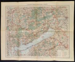 1929 A Balaton tágabb környékének térképe, 1:200.000, M. Kir. Állami Térképészet, 49x61cm