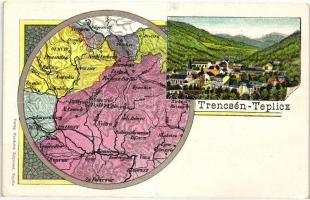 Trencsénteplic, Trencianske Teplice; térkép, Wertheim Zsigmond kiadása / map, litho (EK)
