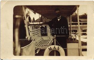 M.Á.V. gőzhajó fedélzetén, hajóskapitány / Vintage photo of a steamship board, captain, photo (EK)