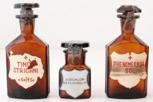 Feliratozott gyógyszertári üvegek, m: 14 és 8 cm