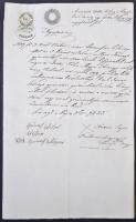 1855 Nyugtatvány Szárazdról 15kr (V. Stempel) szignettával + 15kr C.M. okmánybélyeggel / Document fr...