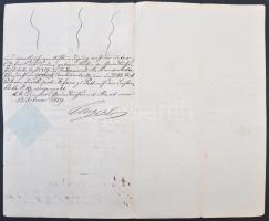 1858 Kötelezvény 4 oldalas okmány 6fl C.M. okmánybélyeggel, szárazpecséttel Győrből (40.000) / Docum...