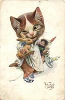 Cat art postcard, T.S.N. Serie No. 1703. s: Arthur Thiele (Rb)
