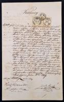 1859 Győrvárosi Árvabizottmány 4 oldalas kötelezvénye 3fl és 12fl (réz nyomású középrésszel) okmánybélyeggel és szárazbélyegzővel (12fl R!) / Document from Győr with 3fl and 12fl (with engraved middle part) fiscal stamps